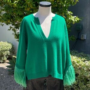 Vintage Valentino Green Sweater | Feather Sleeves